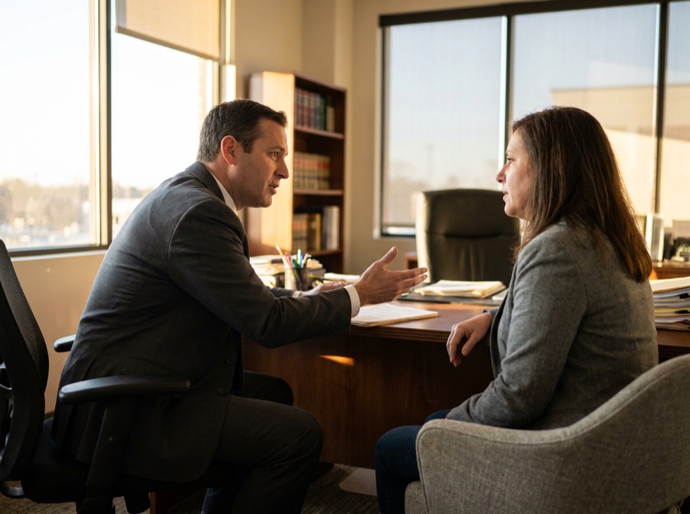 Defense attorney consulting with a client about a DWI charge in San Antonio